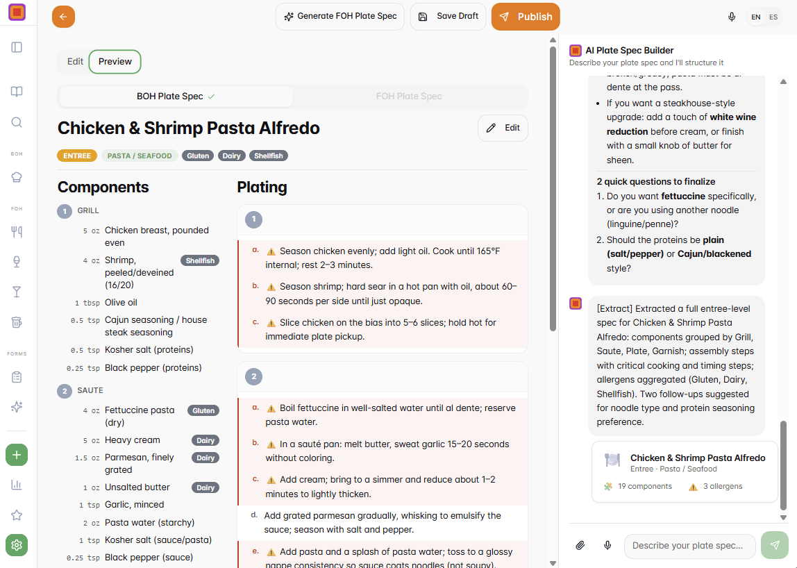 Recipe update flowing into regenerated training materials