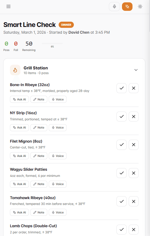 Smart line check for the grill station with AI-powered item verification